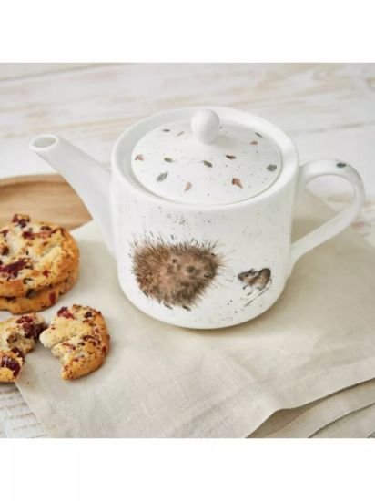 Hedgehog & Mouse Bone China Teapot, 600ml, White/Brown